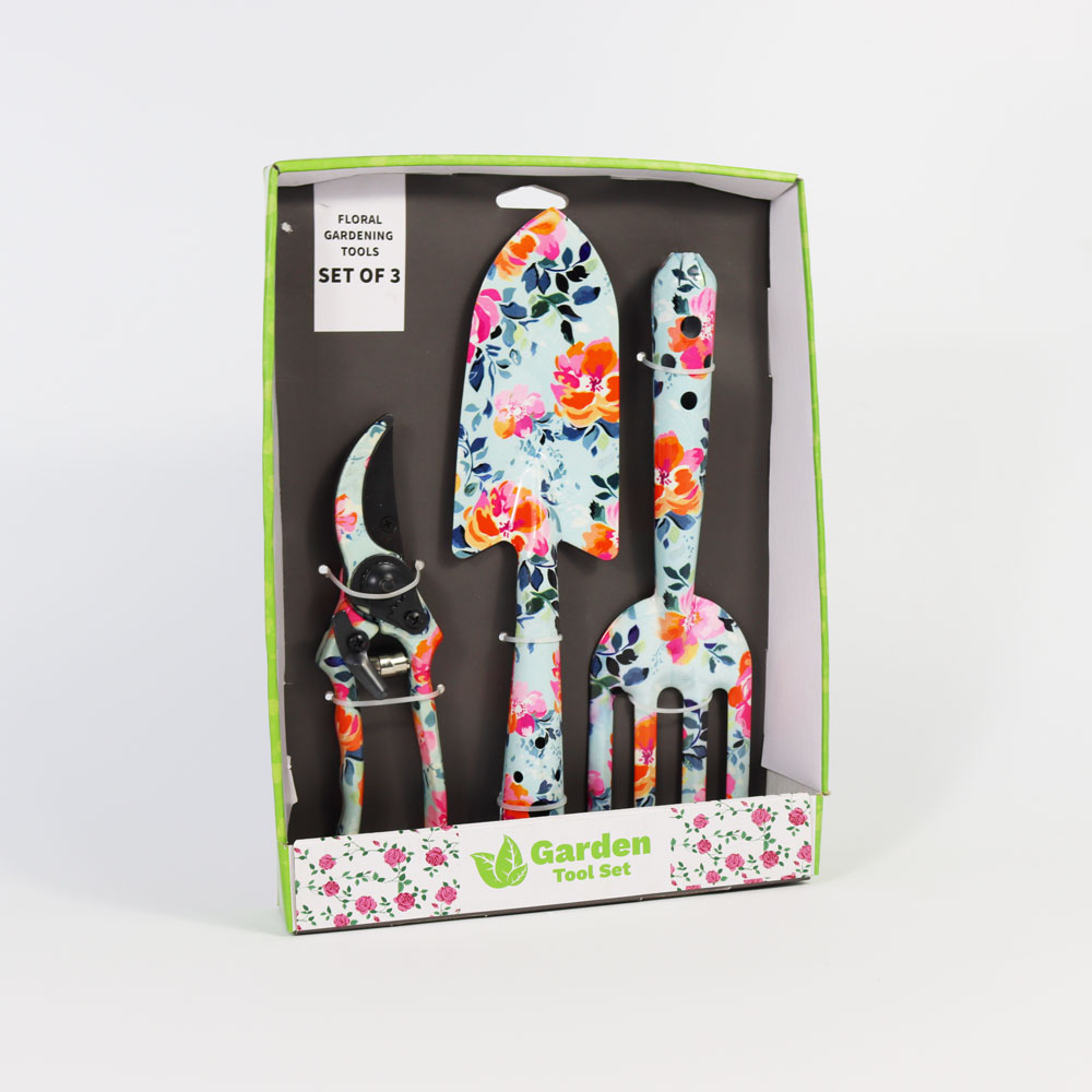 Garden Tools Set-Flower Print Gardening Tools with Trowel, Cultivator, Pruning Shear